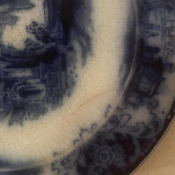 c1890's‎ W. H. GRINDLEY flow blue SHANGHAI Nice Condition. Wall Plate Attach  8” - Picture 3 of 9